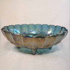 Indiana Glass Garland Blue Oval Footed Fruit Bowl